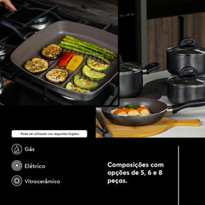 Jogo De Panelas Brinox Ceramic Life Smart Plus 8 Peças Preto
