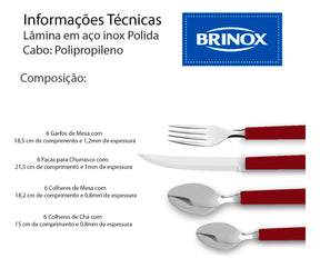 Faqueiro Riviera Em Aço Inox Vermelho 24 Pcs Brinox 6025/752