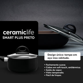 Jogo De Panelas Brinox Ceramic Life Smart Plus 8 Peças Preto