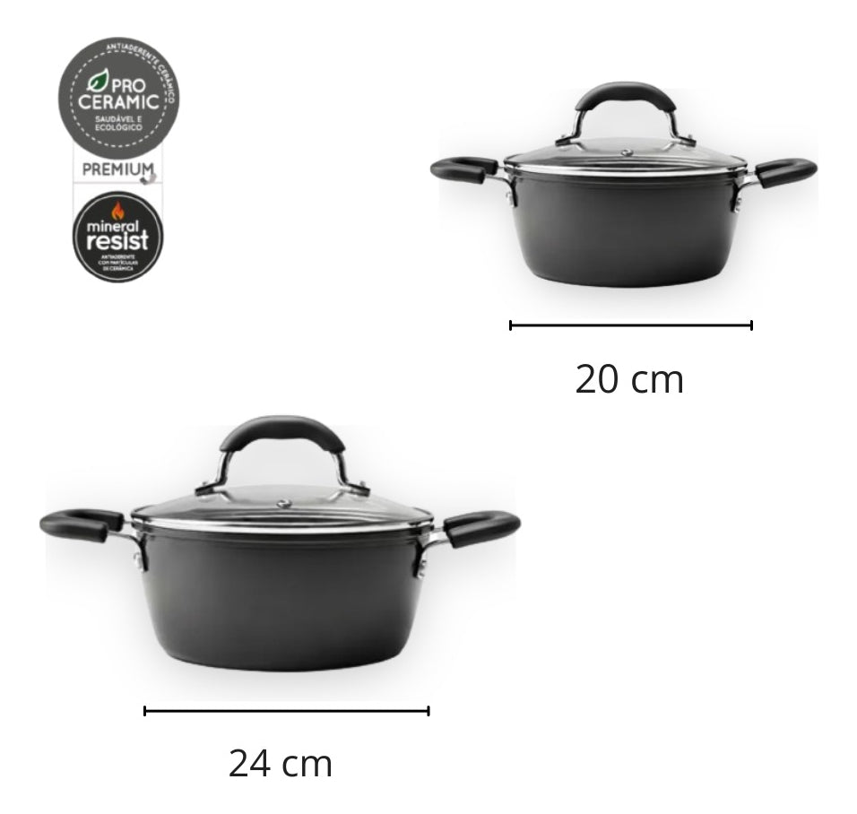 Jogo Panelas Antiaderentes Indução Rev Cerâmico 5 Pcs Brinox Cor Carbono