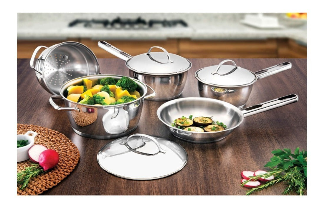 Jogo de Panelas Tramontina Allegra em Aço Inox com Fundo Triplo 5 Peças