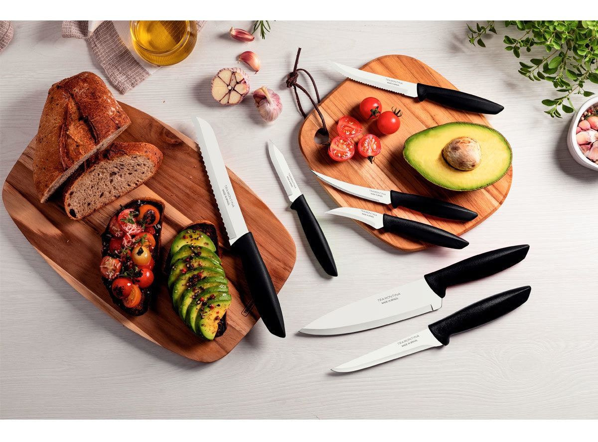 Jogo De Facas Tramontina Plenus Em Aço Inox 7 Peças Cor Preto Casa Cozinha