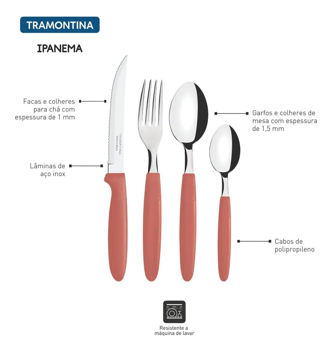 Conjunto de talheres Tramontina de 24 peças Ipanema com alça de plástico cor salmão