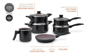 Jogo De Panelas 6 Peças Ceramic Life Tulip - Brinox Cor Preto