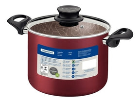 Caldeirão Paris Em Alumínio Antiaderente Starflon Max Vermelho Com Tampa De Vidro 16cm 2,1L Tramontina