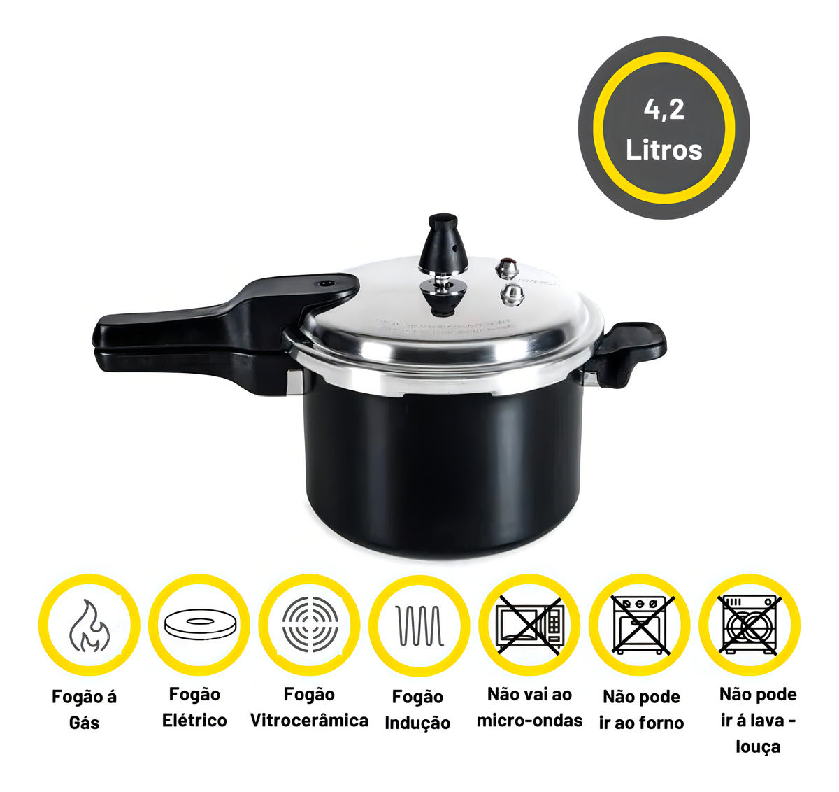 Panela Pressão Fechamento Externo Indução 4,2 Litros Brinox Cor Preto