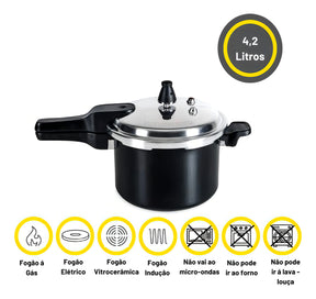 Panela Pressão Fechamento Externo Indução 4,2 Litros Brinox Cor Preto