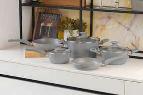 Jogo De Panelas 5 Peças Ceramic Life Marble Blend Brinox Cor Cinza