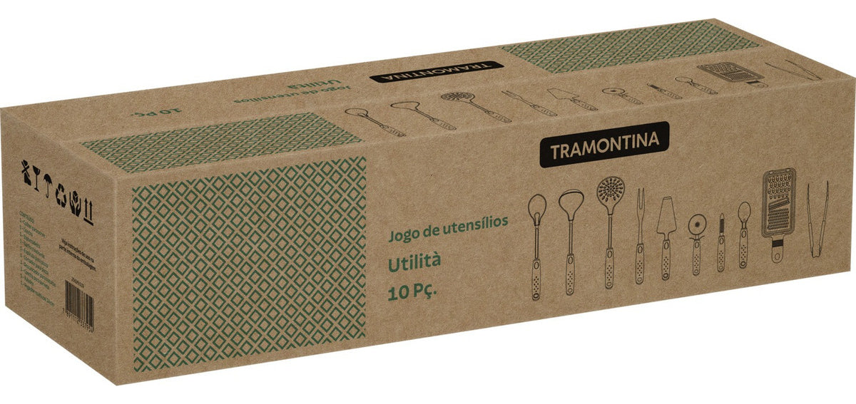 Jogo de Utensílios Tramontina Utilità com Lâminas em Aço Inox e Cabos em Polipropileno Preto 10 Peças