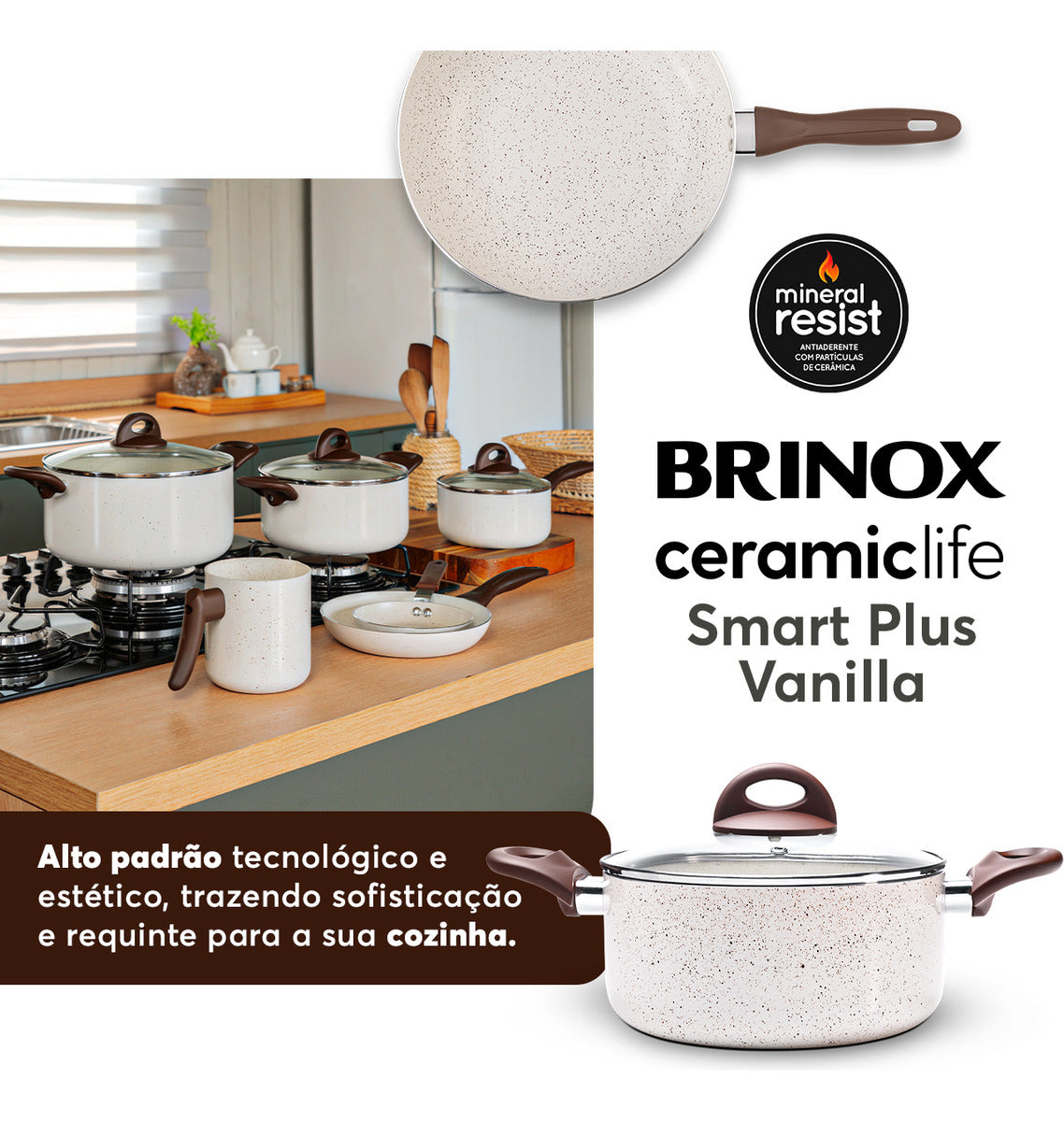 Jogo De Panelas Brinox Smart Plus 6pçs Ceramic Life Vanilla 4791/102