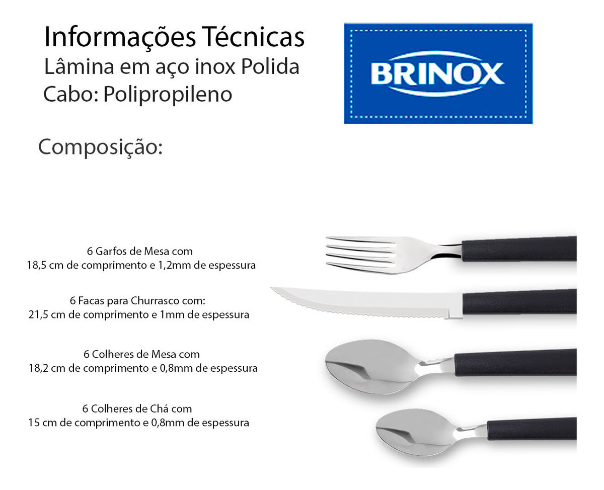Faqueiro Inox 24 Peças Preto Brinox Riviera