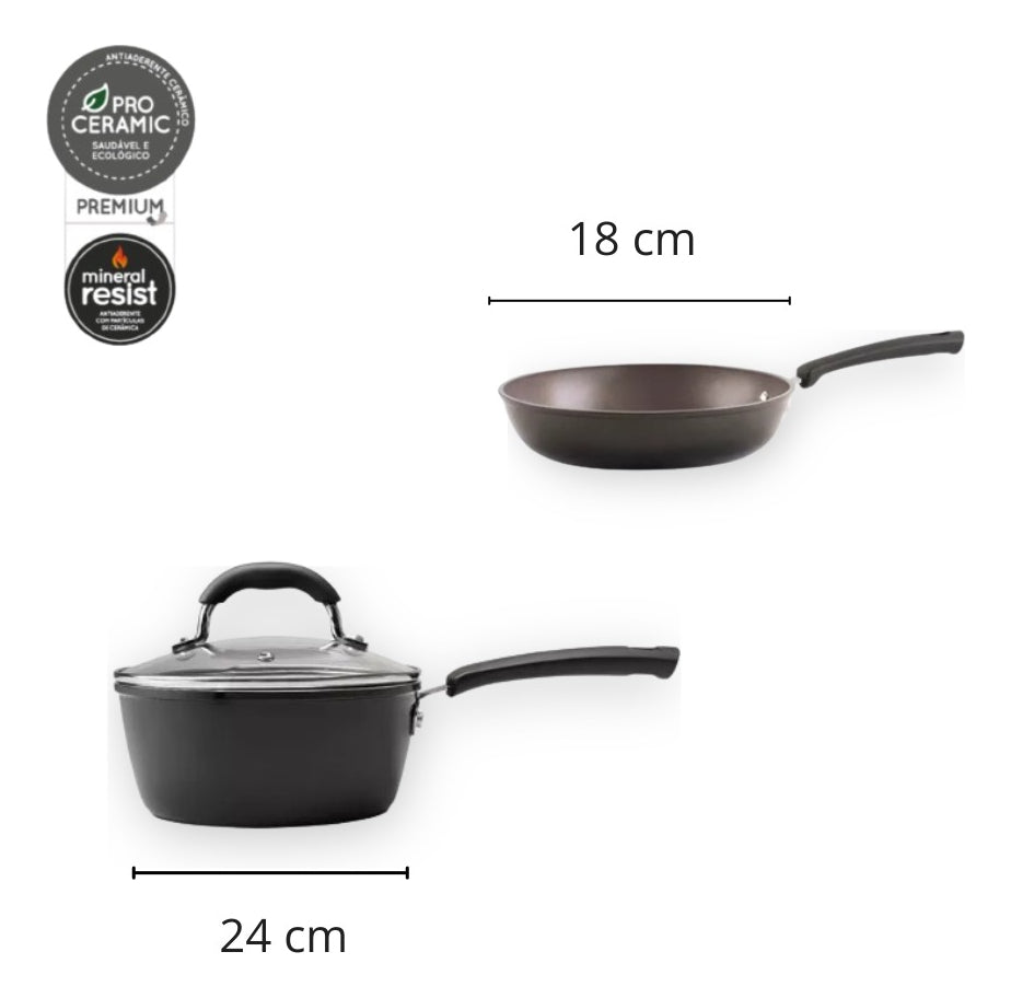 Jogo Panelas Antiaderentes Indução Rev Cerâmico 5 Pcs Brinox Cor Carbono