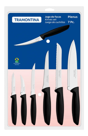 Jogo De Facas Tramontina Plenus Em Aço Inox 7 Peças Cor Preto Casa Cozinha