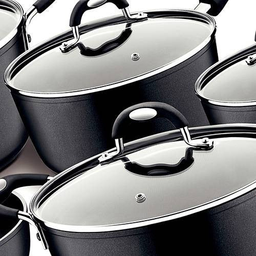 Jogo de Panelas Tramontina Mônaco em Alumínio com Revestimento Interno e Externo em Starflon Premium Preto 05 Peças