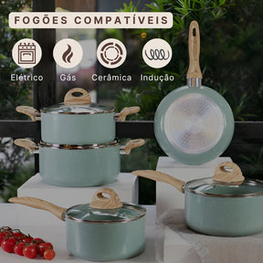 Jogo Panelas Brinox Indução Ceramic Life Botanika Kit 6 Pçs Cor Verde