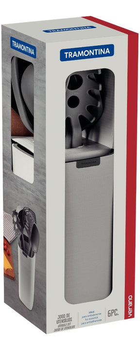 Jogo De Utensílios Verano Ônix C Suporte 6 Peças Tramontina Cor Cinza