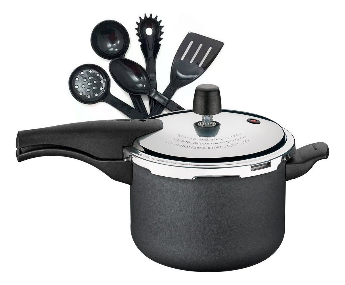 Panela De Pressão Tramontina Vancouver 4,5 Lts E Utensílios Cor Preto