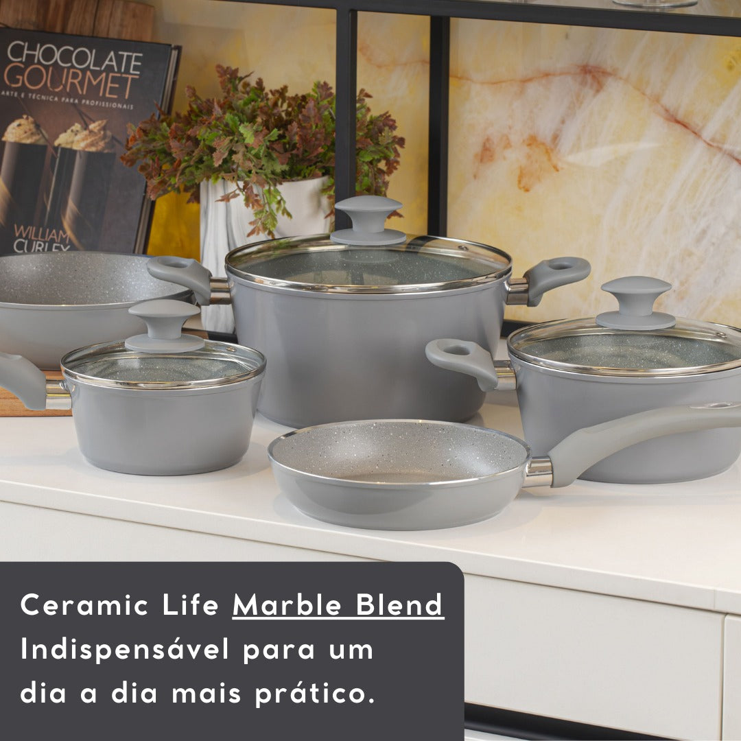 Jogo De Panelas 5 Peças Ceramic Life Marble Blend Brinox Cor Cinza