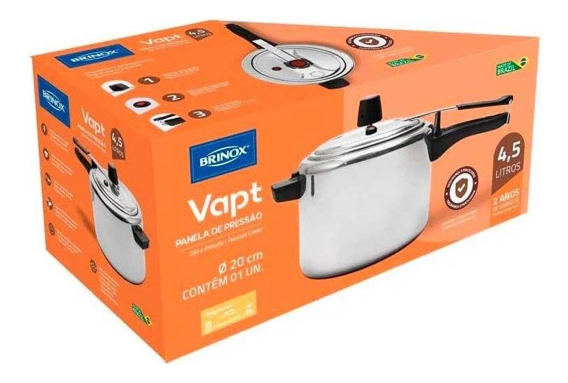 Panela De Pressão Polida 4,5 L Vapt Alumínio Brinox