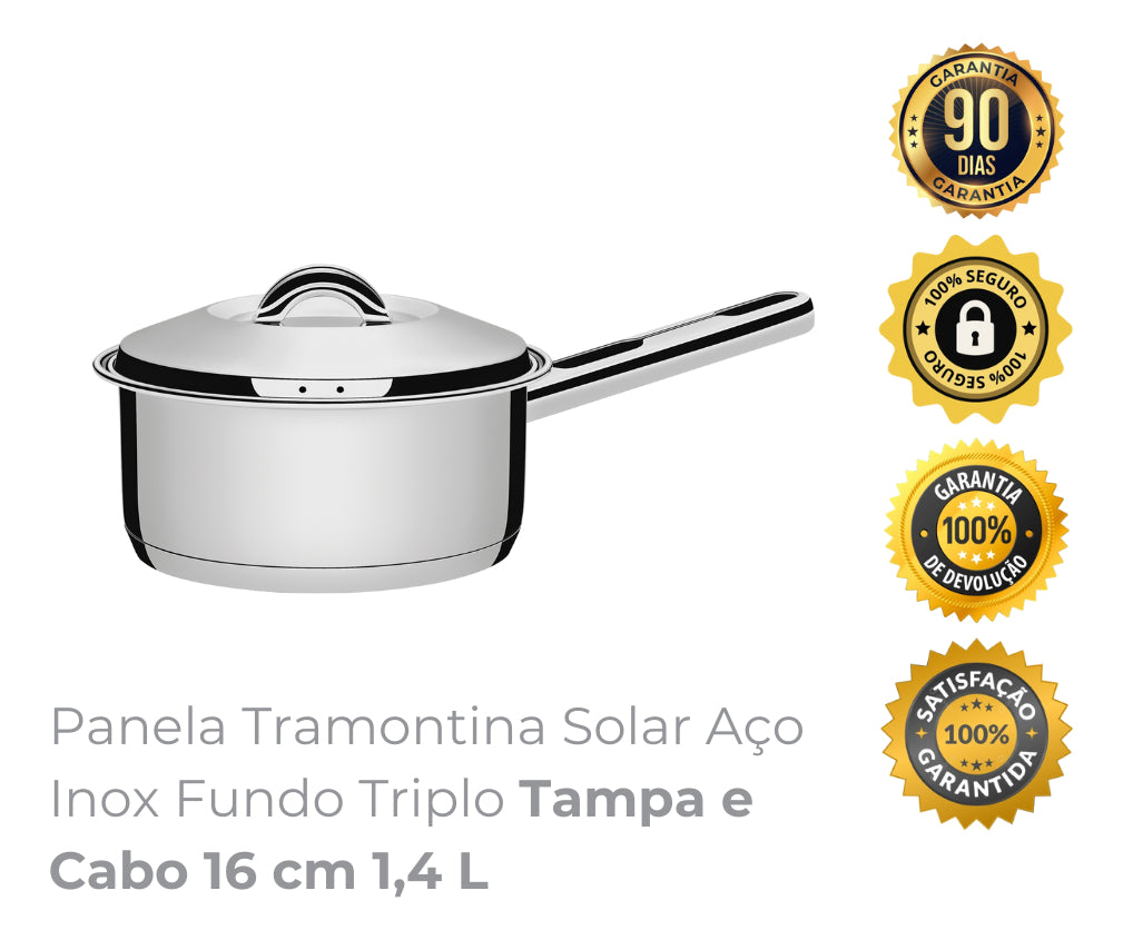 Panela Solar em Aço Inox Fundo Triplo com Tampa e Cabo 16 cm 1,4 Litros Cor Prata Tramontina
