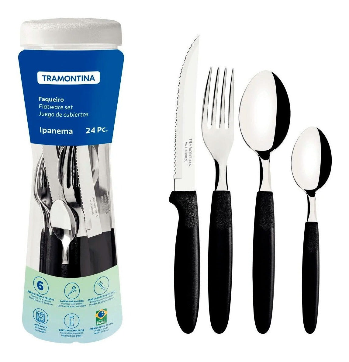 Faqueiro Ipanema Aço Inox E Cabo 24 Peças Preto Tramontina