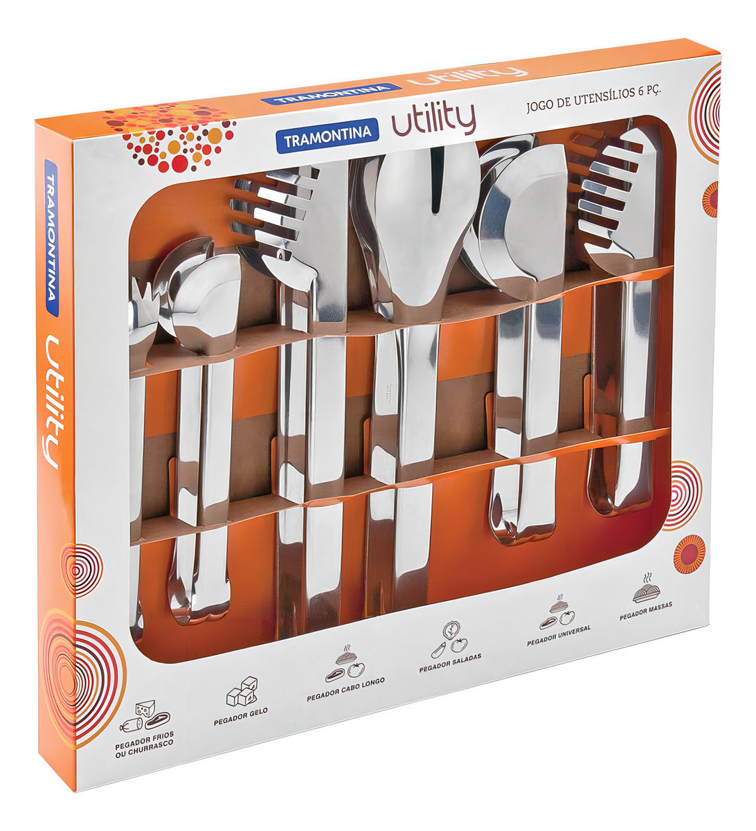 Conjunto De Pegadores Tramontina Aço Inox Utility 6 Peças