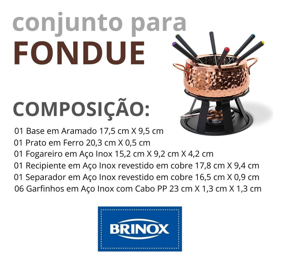 Panela De Fondue Inox Revestido Em Cobre 2l Brinox 1256/100