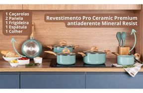Jogo Panelas Brinox Indução Ceramic Life Botanika Kit 6 Pçs Cor Verde