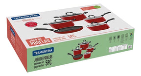 Jogo De Panelas 5 Peças Mônaco Tramontina Com Antiaderente Cor Vermelho