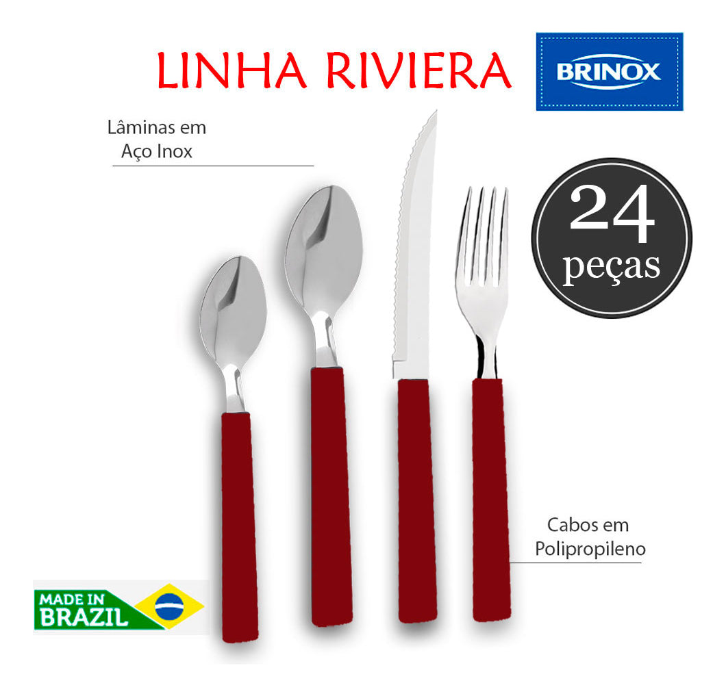 Faqueiro Riviera Em Aço Inox Vermelho 24 Pcs Brinox 6025/752