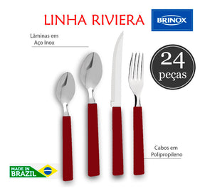 Faqueiro Riviera Em Aço Inox Vermelho 24 Pcs Brinox 6025/752