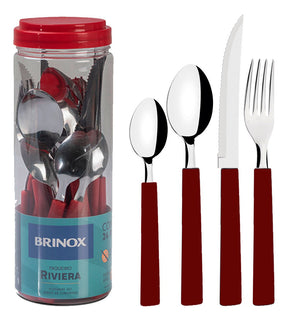 Faqueiro Riviera Em Aço Inox Vermelho 24 Pcs Brinox 6025/752