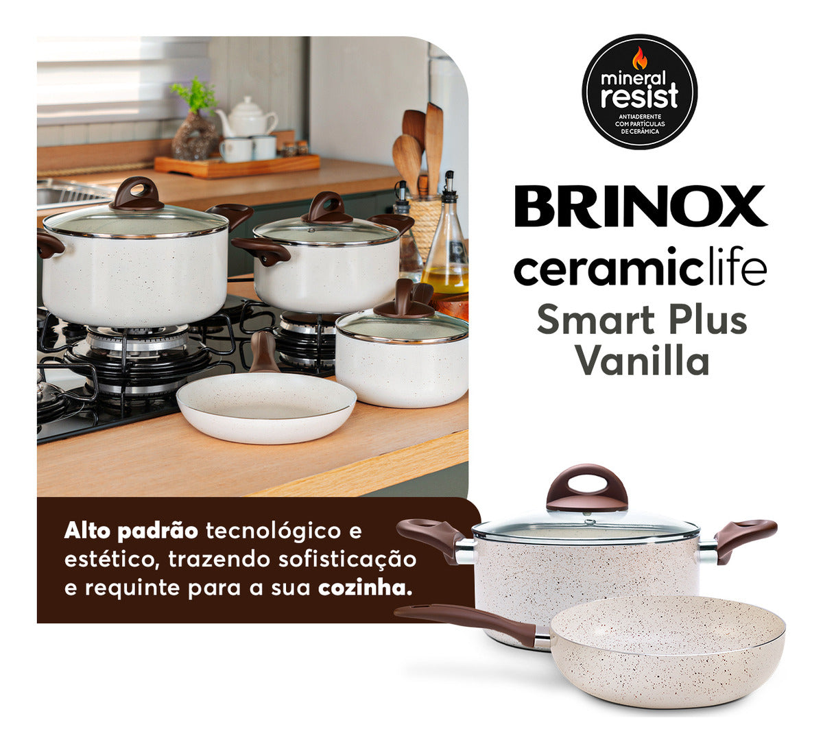 Jogo De Panelas 7 Peças Brinox Ceramic Life Vanilla