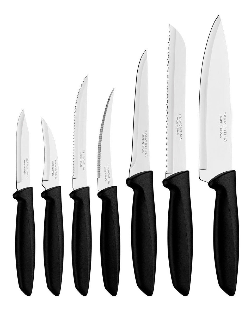 Jogo De Facas Tramontina Plenus Em Aço Inox 7 Peças Cor Preto Casa Cozinha