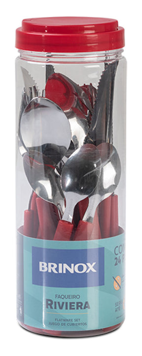Faqueiro Riviera Em Aço Inox Vermelho 24 Pcs Brinox 6025/752