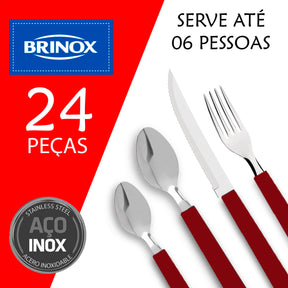 Faqueiro Riviera Em Aço Inox Vermelho 24 Pcs Brinox 6025/752