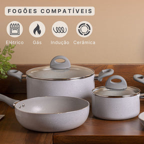 Jogo De Panelas 5 Peças Ceramic Life Marble Blend Brinox