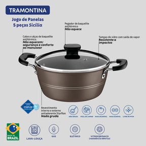 Jogo De Panelas Alumínio Sicília 8 Peças Avelã Tramontina