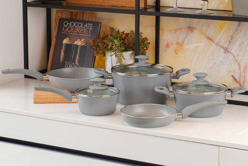 Jogo De Panelas 5pçs Indução Ceramic Life Optima Marble