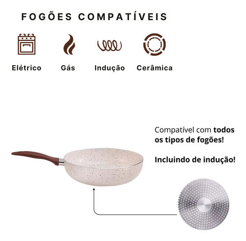 Wok Antiaderente Tampa Ø28 Ceramic Life Fogao Indução Brinox