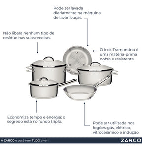 Jogo De Panelas Indução Tramontina Solar 5 Peças Aço Inox