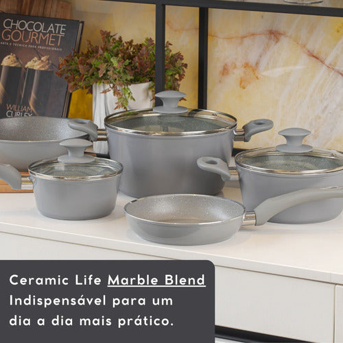 Jogo De Panelas 5 Peças Ceramic Life Marble Blend Brinox