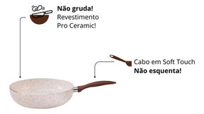 Wok Antiaderente Tampa Ø28 Ceramic Life Fogao Indução Brinox