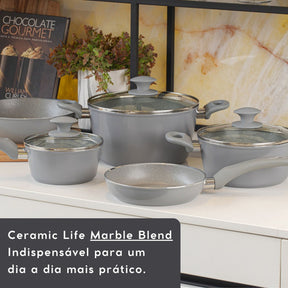 Jogo De Panelas 5pçs Indução Ceramic Life Optima Marble
